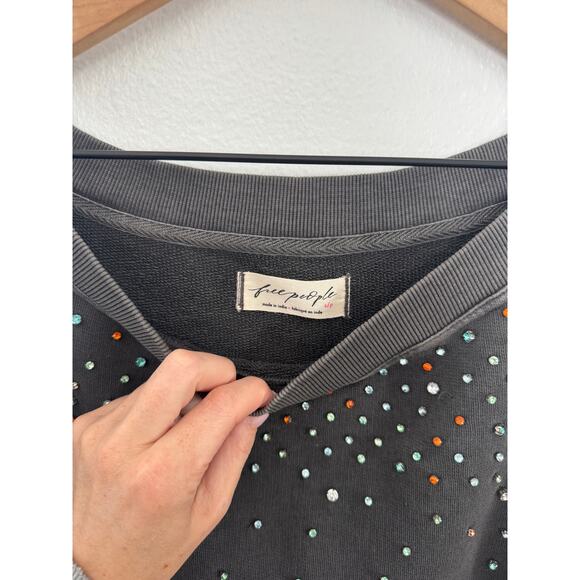 Free People Cool Ride Dark Gray Embellished Rhinestone Sweater Size Small - Picture 2 of 3